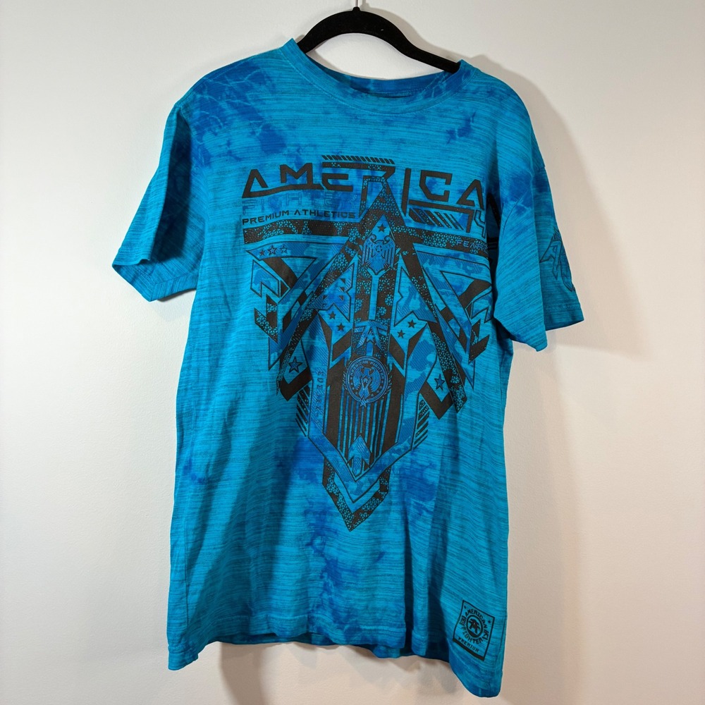 American Fighter Graphic T-Shirt Premium Athletics‎ Blue Tie Dye Mens Medium